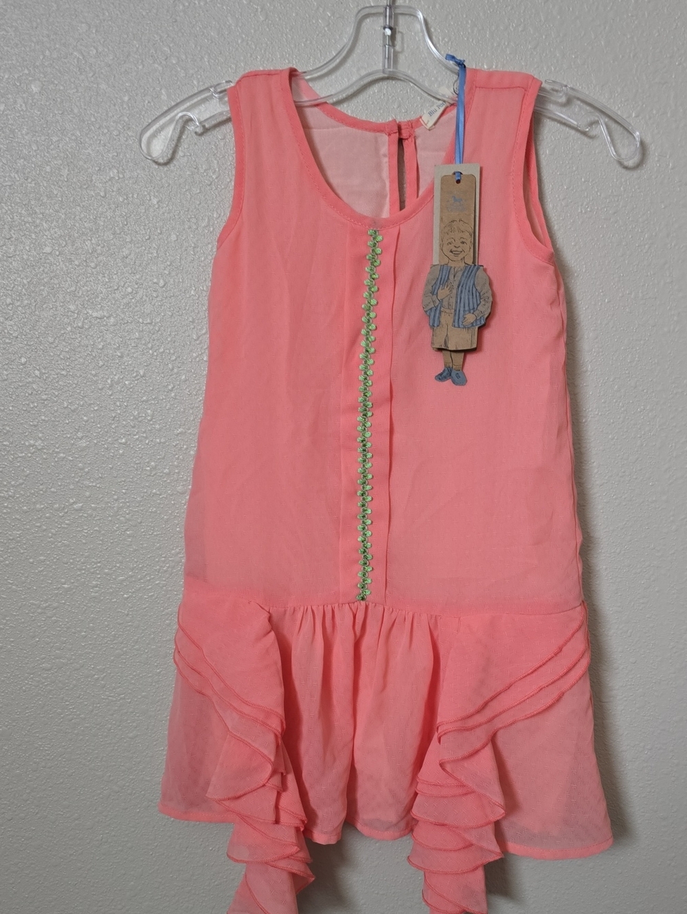 Girls' Coral Pink Ruffle Casual Dress